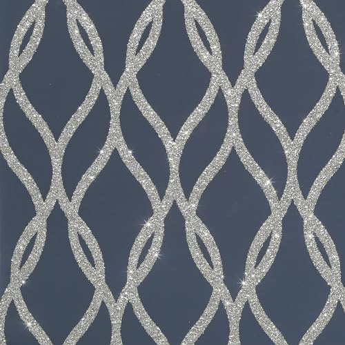 Arthouse | Sequin Trellis Navy/Silver Wallpaper | Elegant Feature Wall Décor | Shimmering Silver Sequin Design | Modern Navy Blue Wallpaper | Paste The Paper Application | 600 x 53cm