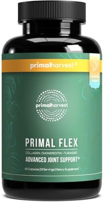 Primal Harvest Primal Flex with Turmeric, Hyaluronic Acid, Type II Collagen and Boswellia for Joint Comfort, Flexibility and Mobility Support (60 Count (1 Pack))