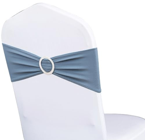 WENSINL 100 Stück Stretch Staubige Blau Stuhlschärpen für Hochzeit, elastische Lycra-Stuhlbänder mit Schnallenschieber, Spandex Stuhlschleifen für Party, ohne weiße Stuhlhussen (Dusty Blue)