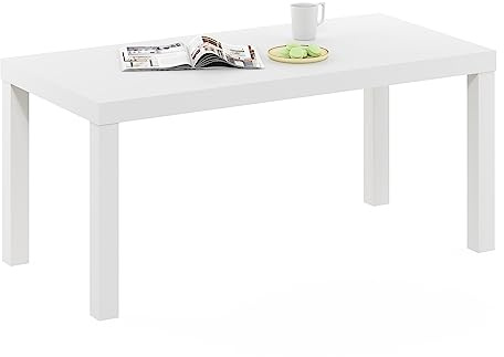 Furinno CLASSIC Coffee Table, Modern Rectangle Coffee Table with 1.8 Triple Thick Tabletop, Side Table, Toolless Assembly, for Living Room, Home Office, White