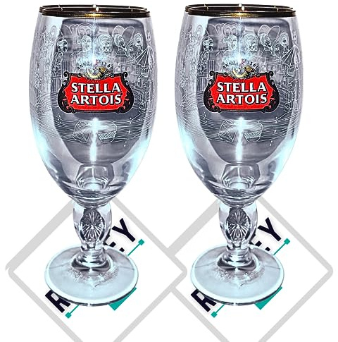 Roxley X 2 Stella Uganda - Vaso de media pinta con borde dorado, 33 cl