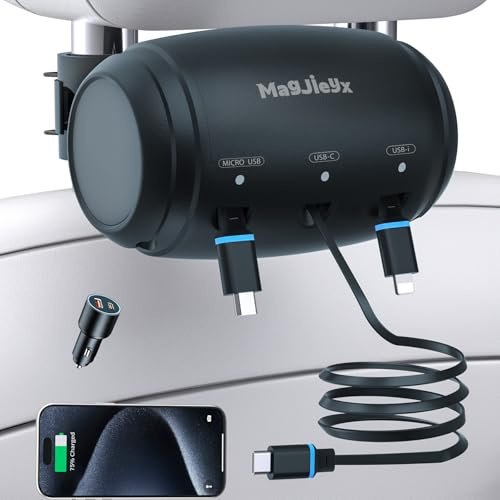 MAGJIEYX Multi Retractable Car Charger Station, Headrest 3 in 1 Charging Box Share Ride Dock for Backseat with Fast 38W Charger Adapter for All Phones|iPhone17/16/15/14|Samsung|iPad|Android