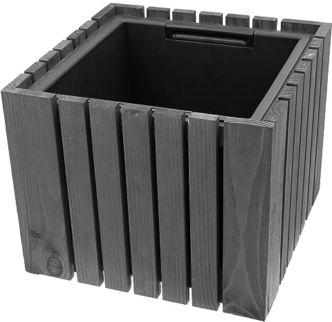 HRB Blumentopf Vintage eckig aus Echtholz anthrazit, hochwertiger Holz Pflanztopf mit Kunststoffwanne mit 11,5 L Volumen für Innen und Außen, die Pflanzkübel haben EIN einzigartiges Design