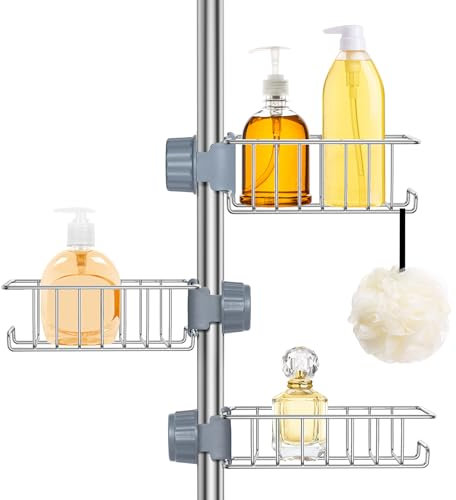 Ainiv Organizador de ducha sin taladro, 3 estantes de ducha, organizador de baño de acero inoxidable, estantes de almacenamiento inoxidables colgantes para riel elevador de 18-25 mm para cocina