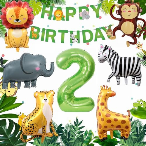 Yunchu Online Deko 2. Geburtstag 2 Jahr Dschungel Dekoration 2. Geburtstag Dekoration Junge Mädchen Dschungel Tiere Folienballons Luftballons