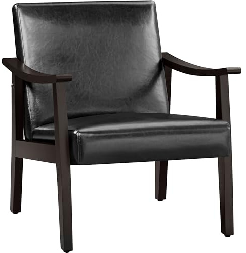 Yaheetech Poltrona Lounge in Ecopelle Imbottita con Schienale Braccioli Ergonomica da Salotto/Lettura/Ufficio/Studio/Intrattenimento Nero