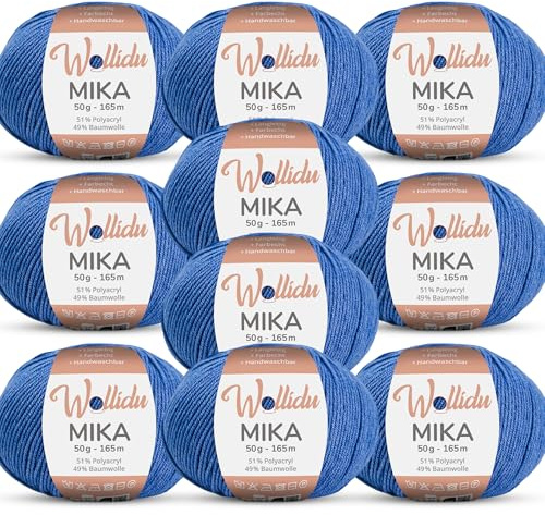 Wollidu Mika 51% Polyacryl 49% Baumwolle zum Häkeln und Stricken 10x 50g/165m Oeko-Tex Strickgarn Häkelgarn - Saphirblau