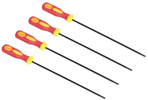 PATIKIL Chainsaw Chain Sharpening File, 4 Pack 5/32-Inch (4.0 Mm) Round Chain Saw Sharpener File with Plastic Handle for Chainsaw, Red Yellow