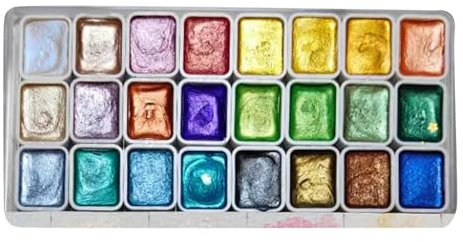 Dubbulon 1/4Stk 24-Farben-Aquarell-Malset – -Aquarellfarben-Set | Kreatives Mehrfarbiges Aquarellfarben-Set | Glitzernde Uni-Farben-Aquarellfarben-Palette | Für Chinesische Malerei, Maniküre