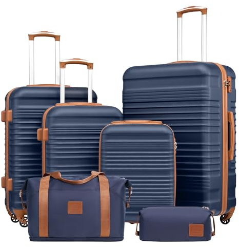 COOLIFE Luggage Sets 6 Piece 16 20 24 28 Inch Suitcase Set ABS+PC Shell TSA | 4 Suitcases, Expandable Travel Duffel & Toiletry Bag – Ideal for Family Travel, Long Holidays & Complete Luggage Solutions