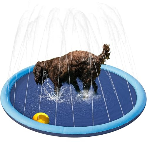 Yaheetech Piscina de Chorros para Perros Bañera para Perros Portátil Antideslizante y Resistente al Desgaste Exteriores Verano 150 X 8,5cm Azul