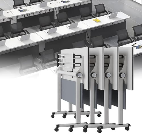 YUZDNM 4PCS Konferenztisch - Schreibtisch Klappbar - Besprechungstisch, 120 X 50 X 75 cm, Zusammenklappbarer Konferenztisch Aus Metall, Moderner Mobiler Besprechungstisch Mit Leisen Rädern
