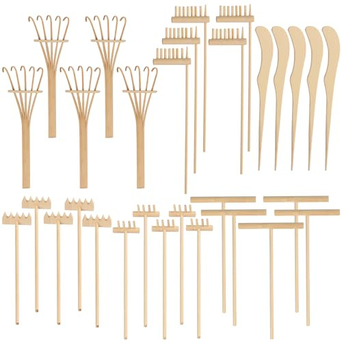 GNIEMCKIN 30 herramientas de jardín zen de arena, mini juegos de rastrillos de jardín zen para serenidad y meditación espiritual, accesorios de jardín zen de buen gusto y elegantes para decoración del