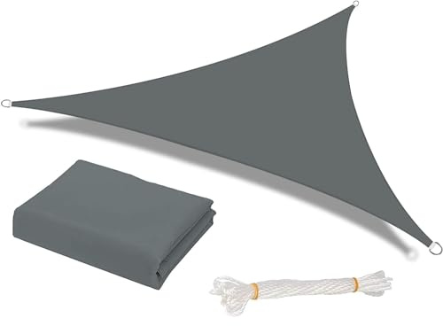 Vela Ombreggiante Triangolare,Tessuto Ombreggiante Esterno Impermeabile al 90% e Anti-UV, Perfetto per Terrazza, Giardino, Facile Installazione con Corde,5x5x5m-深灰色