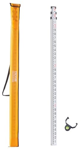 VEVOR Aluminum Grade 9-Feet 3 Sections Telescopic Measuring Rod, Double-Sided Scale 1/10ft Leveling Rod with Bubble Level & Carrying Bag for Houses, Walls, Floors