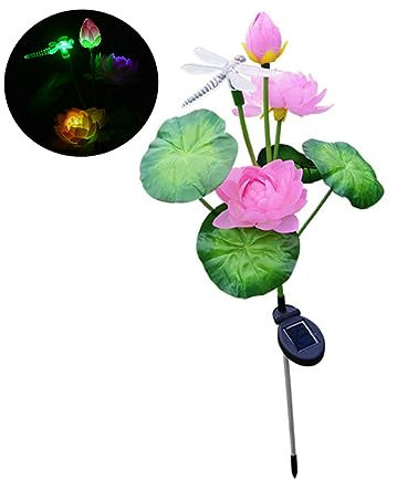 CIYODO Lampes Solaires Sur Piquet à Led Forme De Lotus Libellule Pour Fleurs Pelouse Et Jardin Décoratif Étanche