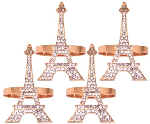 Amosfun Roségoldener Serviettenring Eiffelturm-Design Schnallen Strass-Serviettenhalter Für Hochzeit Bankett Zuhause Party Küche Dekorationen Esstisch 4Er-Set