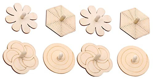 ORFOFE 8 Stück Teiliges Holz-drehscheibe Bemalen DIY Spielzeug Für Junge Mädchen Runde Sechseckige Und Blumenförmige Drehfiguren Fördert Feinmotorik Und Hand-Auge-koordination Beim Bastel