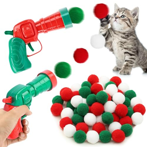Zkaoai Katzenspielzeug Set - 30 Bälle, Interaktives Spielzeug für Katzen, Weihnachten, Ball Mit Plüschballwerfer, Training Ball Launcher