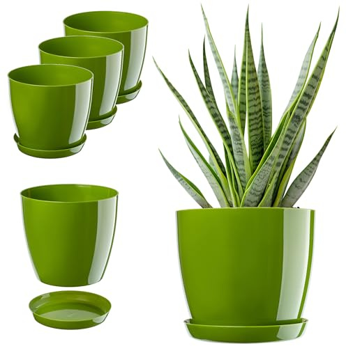 KADAX Blumentopf, Pflanzkübel-Set mit Untersetzer, Blumenkübel aus Kunststoff, runder Pflanztopf für Innenbereich, Übertopf für Blumen und Zimmerpflanzen, Kräutertopf (Set 3: 16cm, Grün)