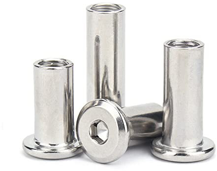 NUZBCPETR Edelstahl Nietmutter Innensechskant Möbelverbinder Überwurfmuttern Fass(M10 1.5 x 50mm 5pcs)