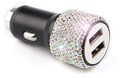 JNNJ Auto Ladegerät Zigarettenanzünder, Bling Auto Zigarettenanzünder Adapter, Glitzer Diamant KFZ Ladegerät Duales USB Auto Ladegerät, Dekoratives Autozubehör Schnelles Aufladen(Farbiger Diamant)