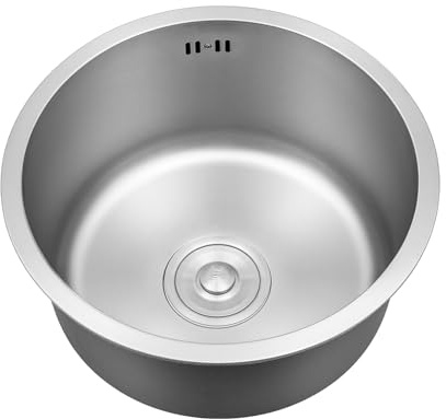 MINRS Küchenspülen Unterbau 41 x 41cm Küchenspüle Edelstahl Rund Einbauspüle Küchenspüle Spülbecken Einzelbecken mit Ablauf-Set ür 41 cm Unterschrank, Silber