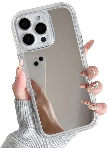 ZTOFERA Hülle für iPhone 16 Pro,Makeup Spiegel Klarer Sliver Rücken Weiches Hülle, Flexible Stoßfeste Anti-Kratzer Schutz Stoßfänger Abdeckung,Klar