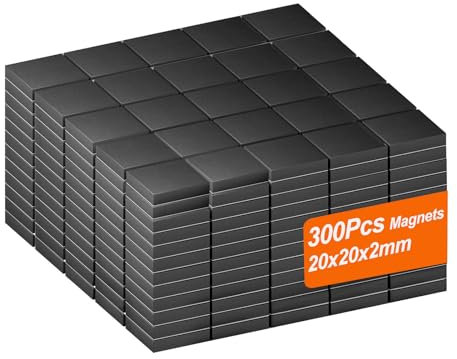 Amexo Magnetic Squares 20x20mm Self Adhesive Magnetic Squares 300Pcs Magnetic Sheets with Adhesive Backing Flexible Sticky Magnets Extra Strong Magnet Tape for Crafts, Whiteboards, Refrigerator