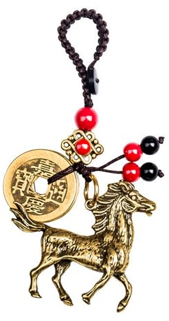 JDRGJTH Porte-clé chinois porte-bonheur Feng Shui, statue du dieu de la richesse, porte-clés cheval porte-bonheur avec pièces Feng Shui (succès instantané), multicolore, taille unique