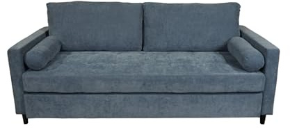 SWEET SOFA® Sofá Cama Loli – Sofá de 3 plazas 210x152x90 cm con Apertura de Arrastre – Tapizado en Tela Antimanchas Color Azul