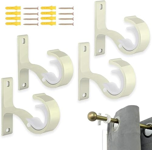 Curtain Rod Bracket, 4 Pack Heavy Duty Curtain Rod Holders White Wall Single Curtain Rod Hooks Hanger Supports Fit for 1 to 1.2 Inch Drapes Rod