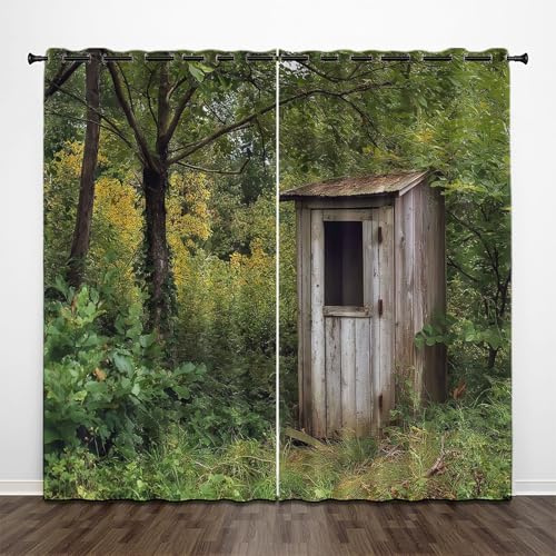 Jungle Plants Blackout Curtains,Boys Girls Eyelet Wooden Pavilion Print Pattern Thermal Insulated Room Darkening Window Drapes for Nursery Baby Bedroom, 54 Inch Drop 2 Panels 46x54 Inch