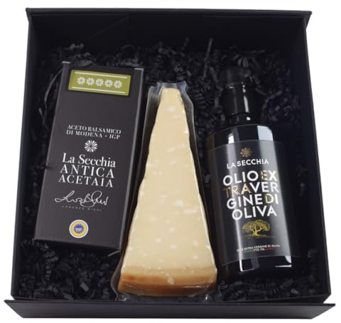 La Secchia - Cesto gastronomico artigianale,Olio oliva extravergine, Aceto balsamico di Modena IGP, Parmigiano Reggiano, Set gourmet di prodotti tipici Italiani, Made in Italy