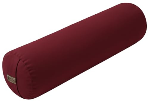 PURE SHANTI Yogabolster aus 100% Bio-Baumwolle | Nachhaltiges Bolster | Natürliche Buchweizen-Spreu-Füllung | Rundes Yogakissen | OCS-zertifiziert | Waschbar, Nachfüllbar | Mittlere Größe: 63 x 17 cm