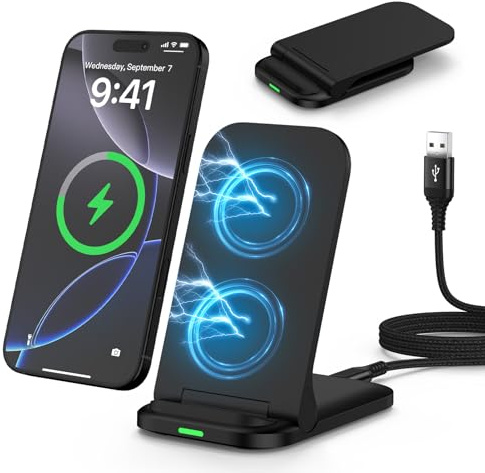 15W Samsung Wireless Charger Fast Charging Stand, Foldable Wireless Phone Charger Charging Station for Samsung Galaxy S26 S25 S24 S23 S22 Ultra, iPhone 17 16 15, Google Pixel 10 9 8 7 Wireless Charger