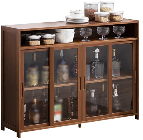 Hoher Weinschrank, Vitrine, Baraufbewahrung mit Zwei-Wege-Schiebetür, glatter Gleitschiene, starker und langlebiger Küchenschrank
