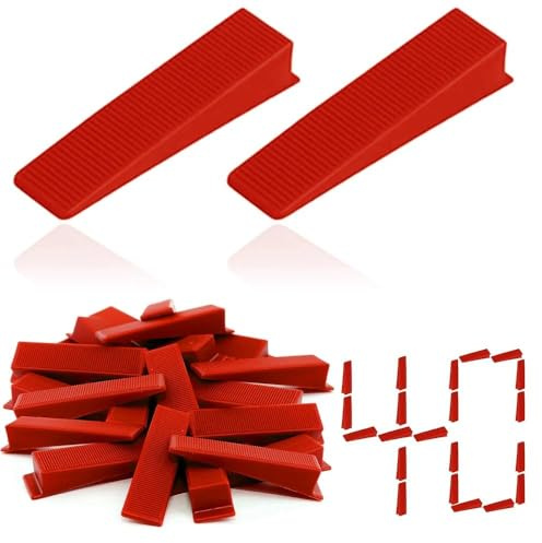 40 Cale Carrelage, Croisillon Autonivelant, Jeu de Cales Réutilisables, Outil de Nivellement pour Carrelages, Adapté aux Salles de Bains, Toilettes et Cuisines, Rouge