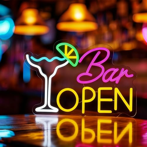 MEKOTRIN Barra de Cartel de Neón Abierto, Brillo Ajustable Roseate Acrílico Acrílico USB Escudo LED con 10 Niveles de Brillo Switch, para Tavern Club, Beer Bar, Área de Juego, en Casa | Letrero LED abierto con 10 niveles de brillo para pub, fiesta, discoteca, decoración de pared, idea de regalo