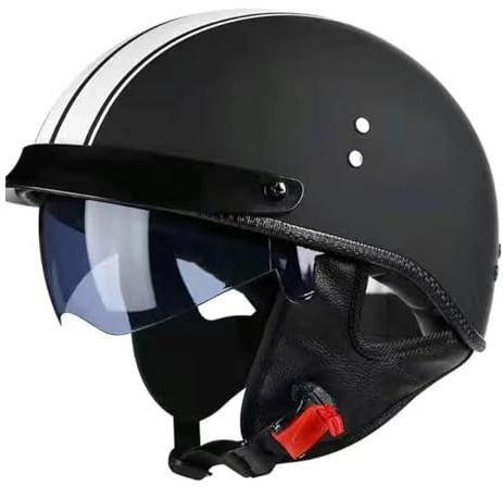 Demi Casque De Moto Casque Jet Rétro Casque Bol Moto Homologué DOTECE Casques Vintage À Face Ouverte avec Pare-Soleil Et Doublure Intérieure Amovible Vélos Motos Scooter D,XL:61-62CM