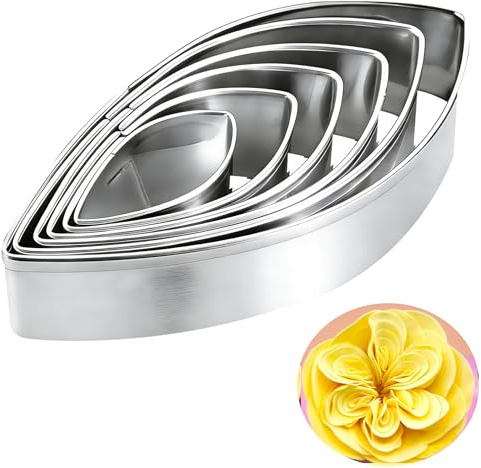 6PCS Rose Flower Petal Cookie Cutters, Stainless Steel Cookie Mould for Sugar Flowers and Pastry Design, Biscuit Cutters for Baking Cakes Cookies and Fondant Decorating Tools Easy Clean Storage