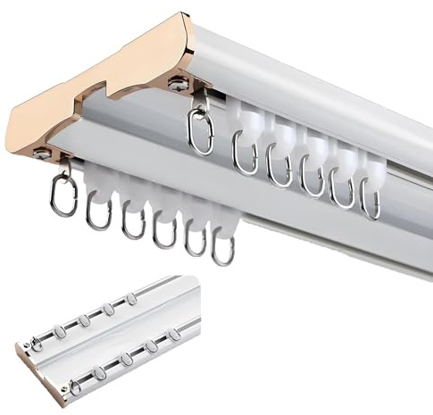 Gardinenschiene 2-läufig, Decken Vorhangschiene aus Aluminium, Leise Raumteiler Schiene für Schlafzimmer, Erker, Fenster, Wohnzimmer, leichtgängig Deckenschiene(Weiß,410cm/13.5FT)