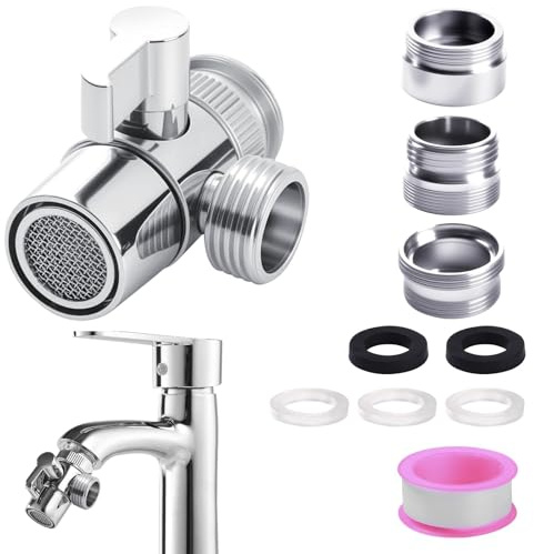 Válvula Divertidora de 3 Vías para Grifo con Adaptadores M22-M24-G1/2 | Grifo inversor de ducha con M24 macho G1/2 macho y hembra para cocina o baño fregadero grifo, latón cromado