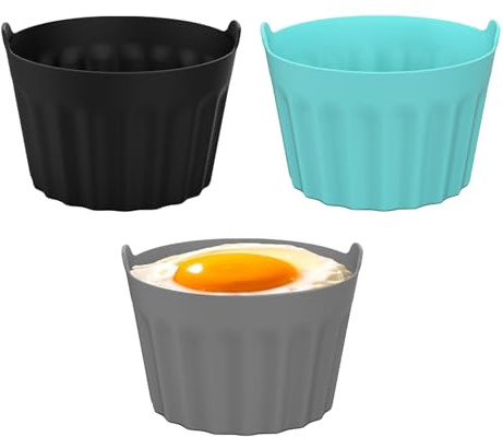 Paquete de 3 moldes de silicona para huevos para freidora de aire, bandeja de huevos antiadherente, reutilizable, ramequines escalfados, accesorios para freidora de aire de cocina