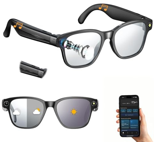 HumiLuft AI Brillen mit HD 8MP Kamera, Smart Glasses mit 270mAh, 1200P Videoaufnahme, Bluetooth 5.4, Echtzeit-KI-Übersetzung & Objekterkennung, Blau licht, Zwei Mikrofone für Anrufe, Aufnahmen
