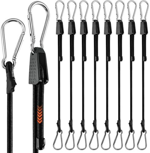 TCETCY Lot de 8 Tendeurs Élastiques avec Mousquetons, Sandows 100 cm en Caoutchouc Résistant, Crochets de Fixation Universels pour Bâche, Jardin, Bagages, Vélo, Camping et Voiture