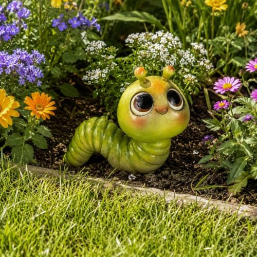 Online Fuchs Gartenfiguren für draußen, Regenwurm, Raupe - Deko Figuren für Garten, Terrasse und Balkon - wetterfest (Grün, groß)