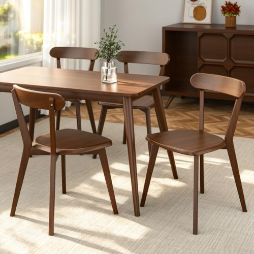 Juego de 4 Sillas de Comedor de Madera Maciza con Cojines Extraíbles, Sillas Estilo Mid-Century con Respaldo Curvado, Sillas de Cocina para Comedor, Salón y Oficina