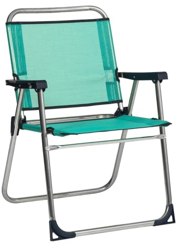 Forma Alco Strandstuhl aus Aluminium, fest, mit niedriger Rückenlehne, Grün, 57 x 78 x 57 cm, Sessel, Stoff, Blau, 75 x 54 x 10 cm