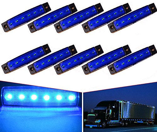 VIGORFLYRUN PARTS LTD Feux de Gabarit Latéraux LED, Indicateur de Position, 6 LED 3.8 Feux De Côté pour 24V Voiture Remorque Camion Lorry Caravan Bus - 10Pcs Bleu
